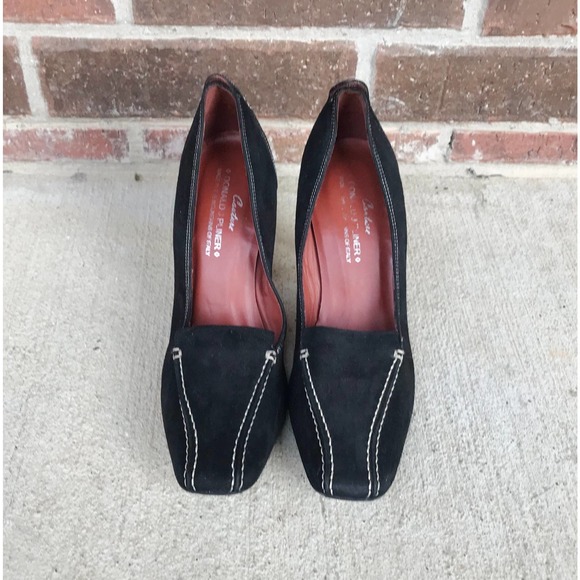 vtg 90s black SUEDE Donald J Pliner STILETTO HEELS 7.5 couture Italy square toe - Picture 7 of 10